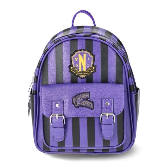 Wednesday Addams Nevermore Academy Striped Mini Backpack, Purple/Black main image 2